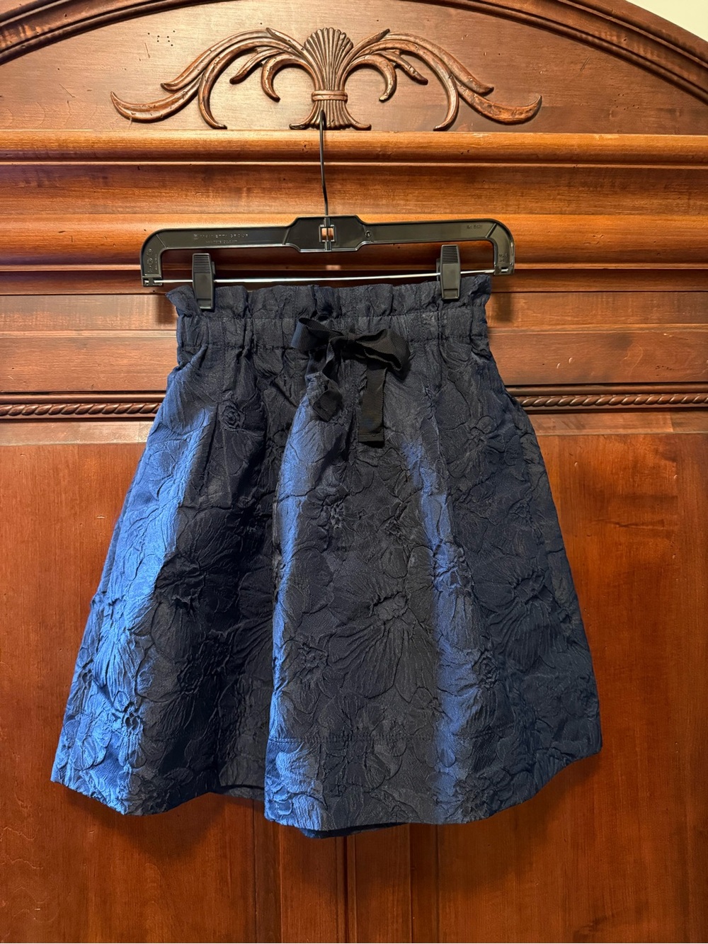 H&M Navy Floral Jacquard Paperbag Skater Skirt with Self-Tie